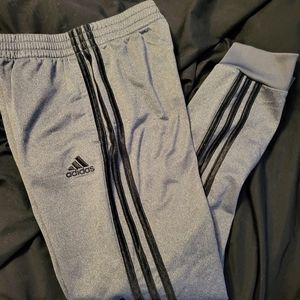 Adidas dark grey and black tri stripe track pants boys 10-12 Med